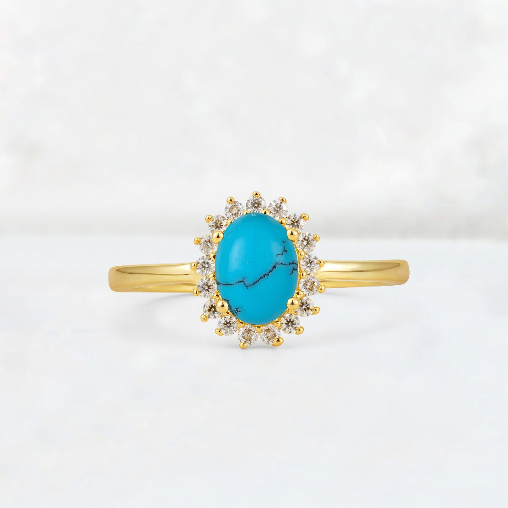 Oval Turquoise Halo Vintage Engagement Ring - Additional view