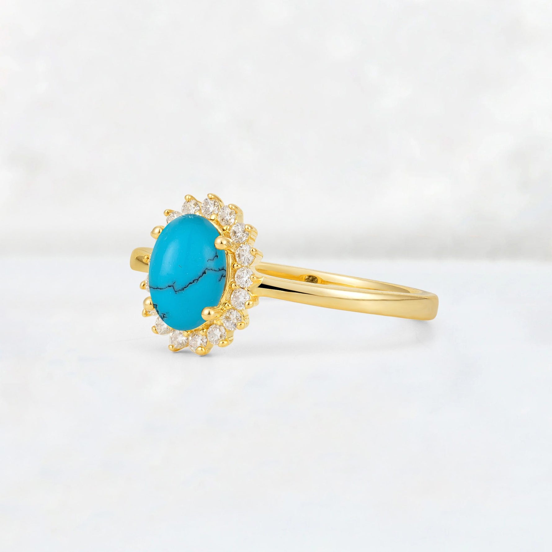 Oval Turquoise Halo Vintage Engagement Ring - Additional view