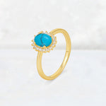 Oval Turquoise Halo Vintage Engagement Ring - Additional view