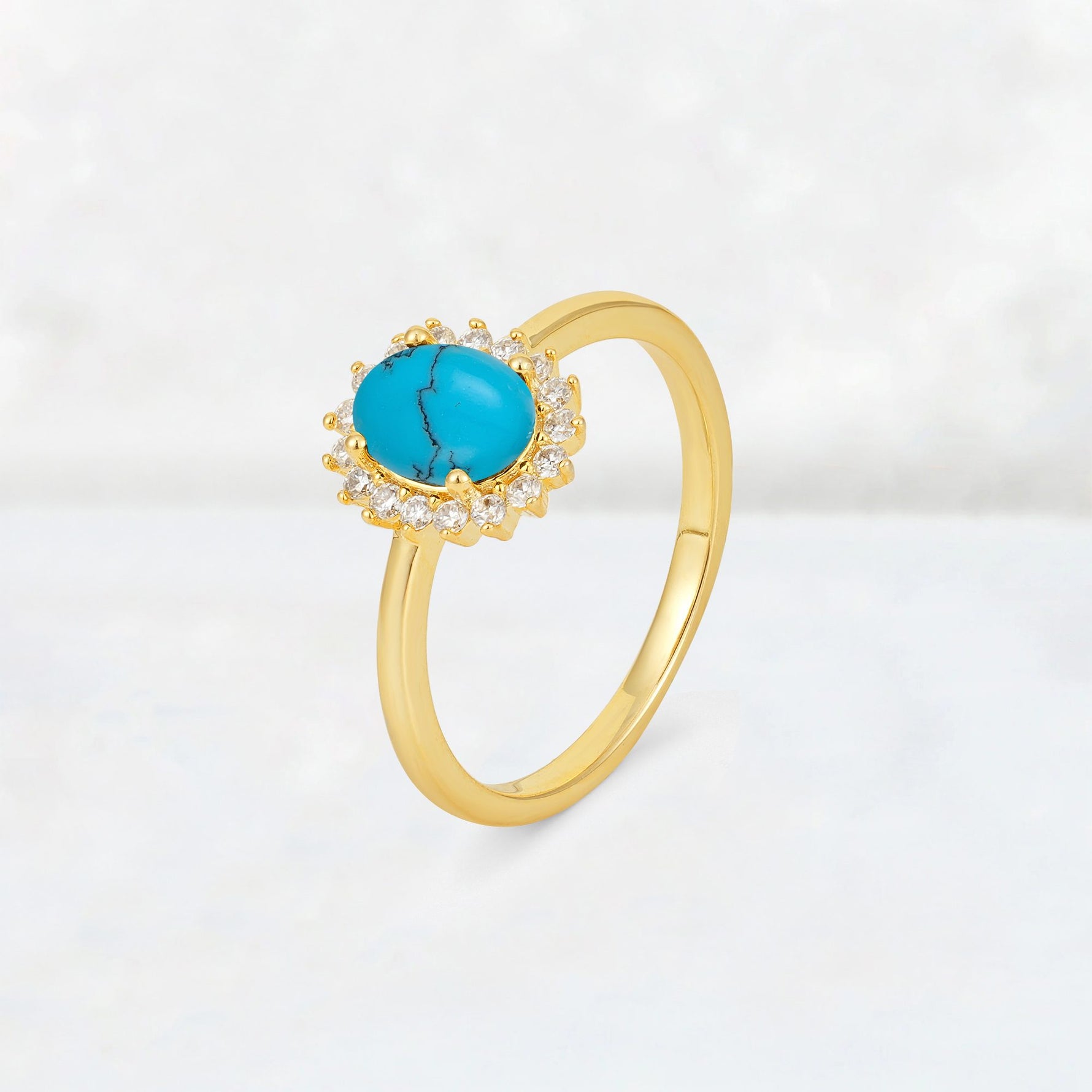 Oval Turquoise Halo Vintage Engagement Ring - Additional view