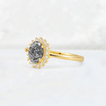 Oval Black Rutilated Quartz Halo Vintage Engagement Ring - Additional view