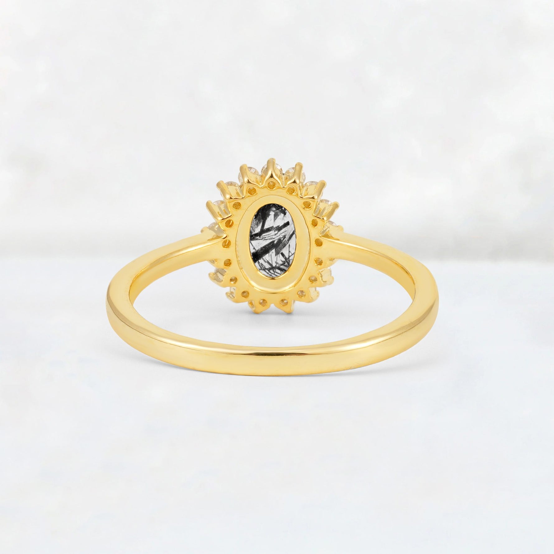 Oval Black Rutilated Quartz Halo Vintage Engagement Ring - Additional view
