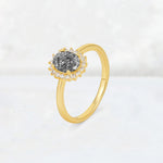 Oval Black Rutilated Quartz Halo Vintage Engagement Ring - Additional view