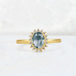 Oval Moss Agate Halo Vintage Engagement Ring - Additional view