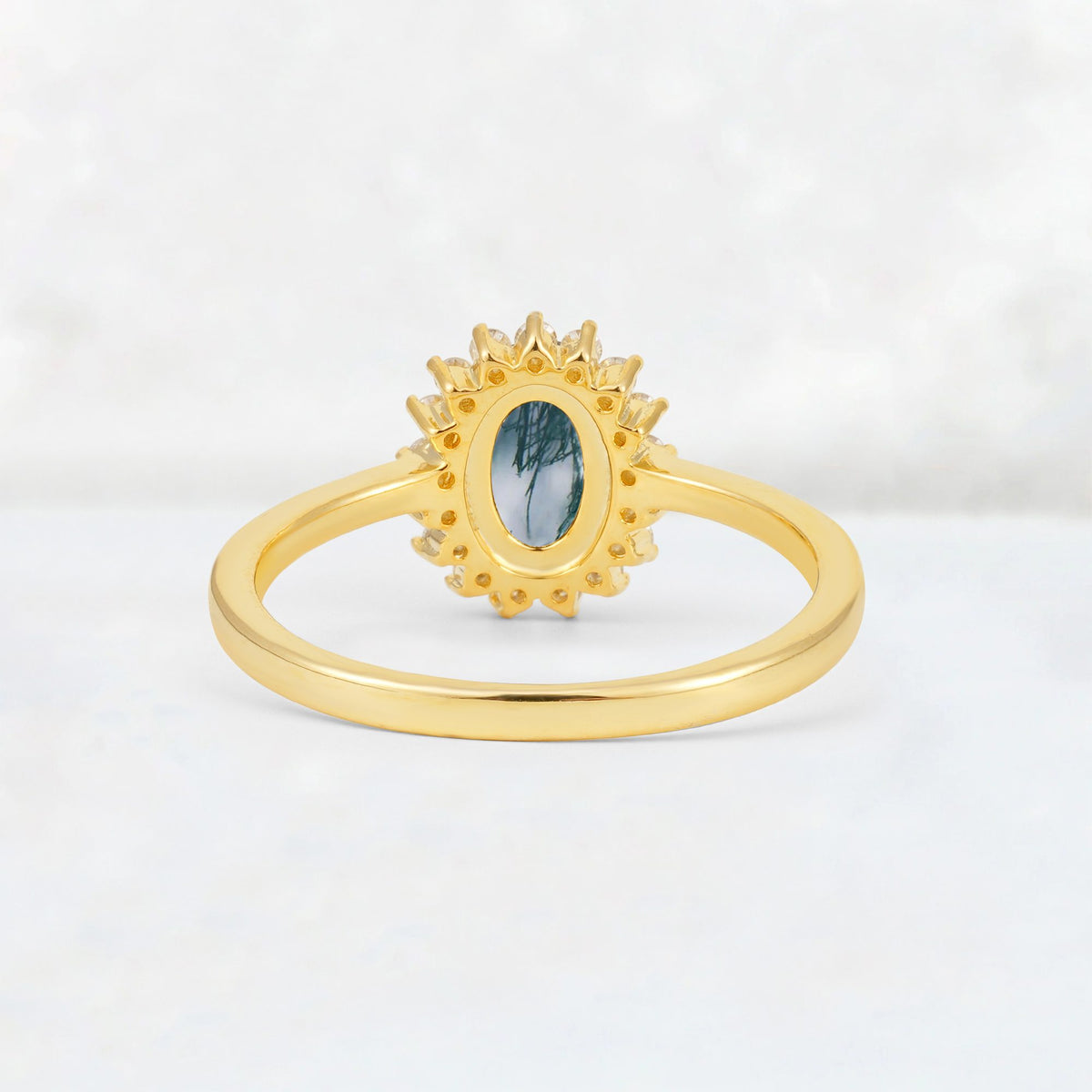 Oval Moss Agate Halo Vintage Engagement Ring - Additional view