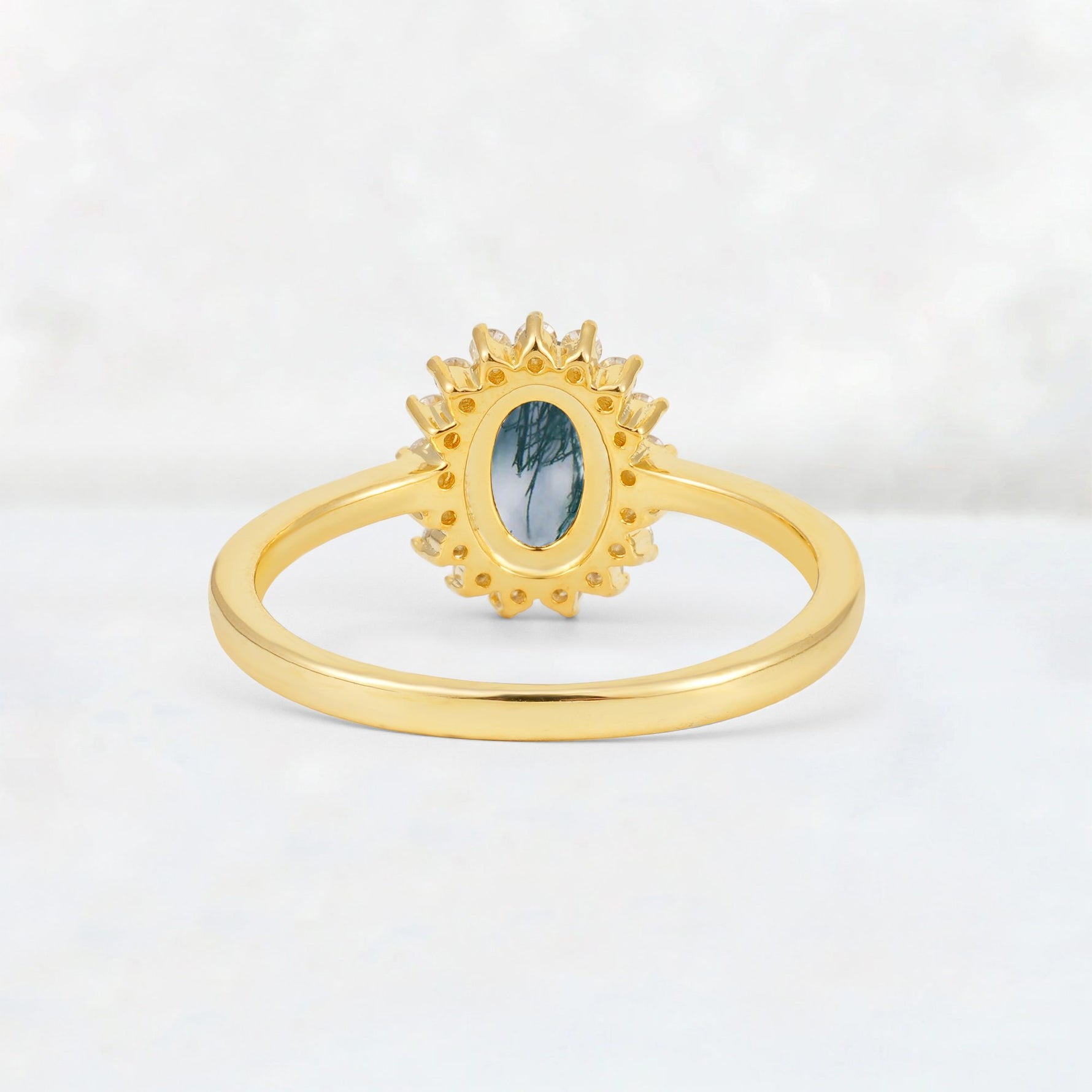 Oval Moss Agate Halo Vintage Engagement Ring - Additional view