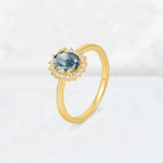 Oval Moss Agate Halo Vintage Engagement Ring - Additional view
