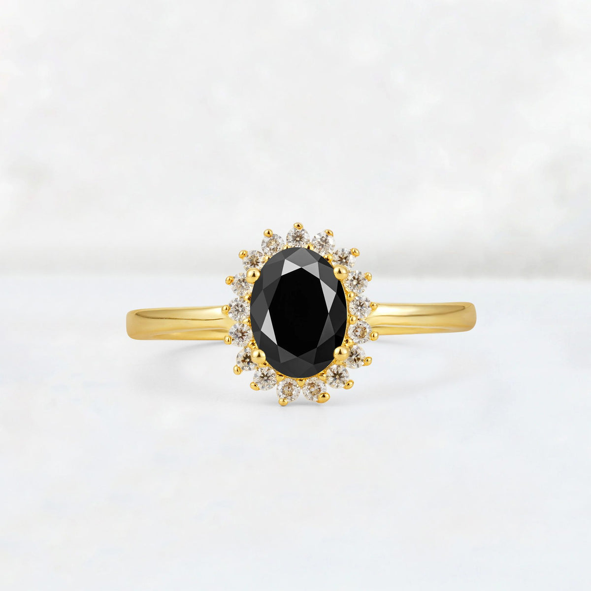 Oval Black Onyx Halo Vintage Engagement Ring - Additional view