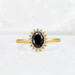 Oval Black Onyx Halo Vintage Engagement Ring - Additional view
