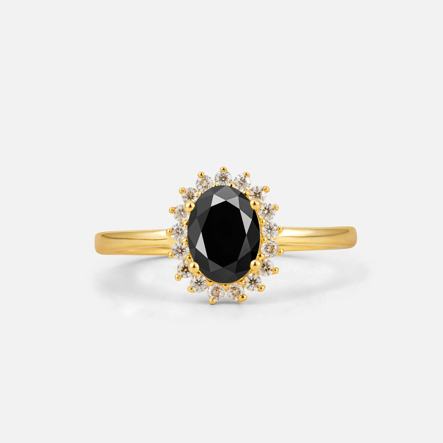 Oval Black Onyx Halo Vintage Engagement Ring