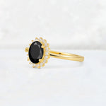 Oval Black Onyx Halo Vintage Engagement Ring - Additional view