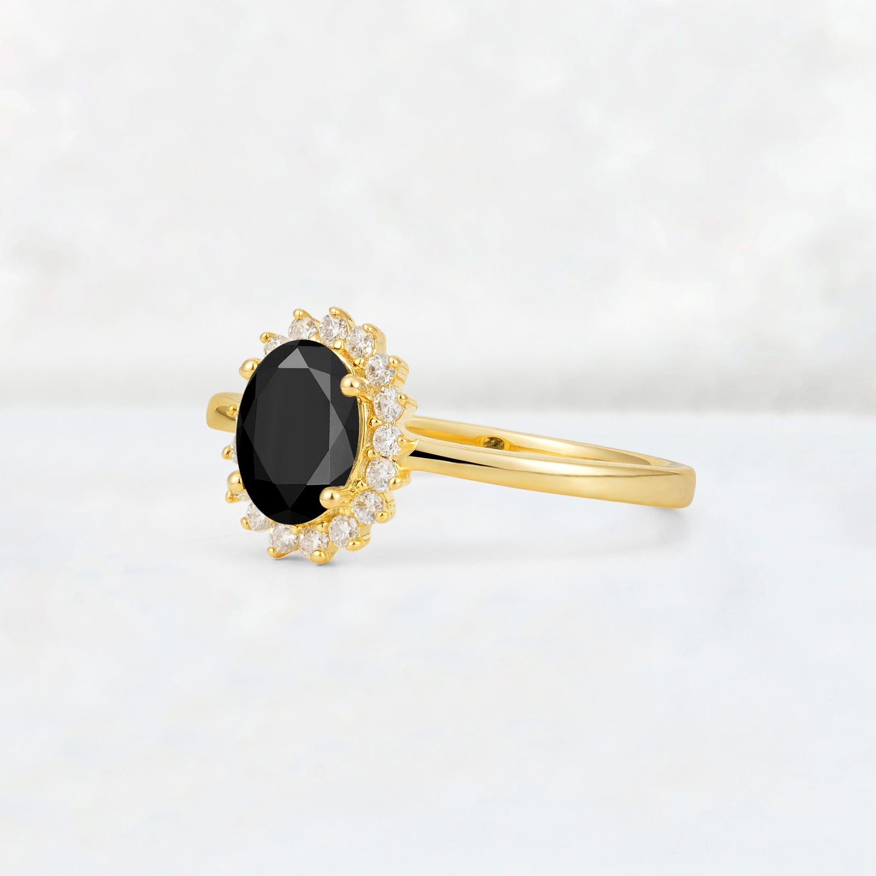 Oval Black Onyx Halo Vintage Engagement Ring - Additional view