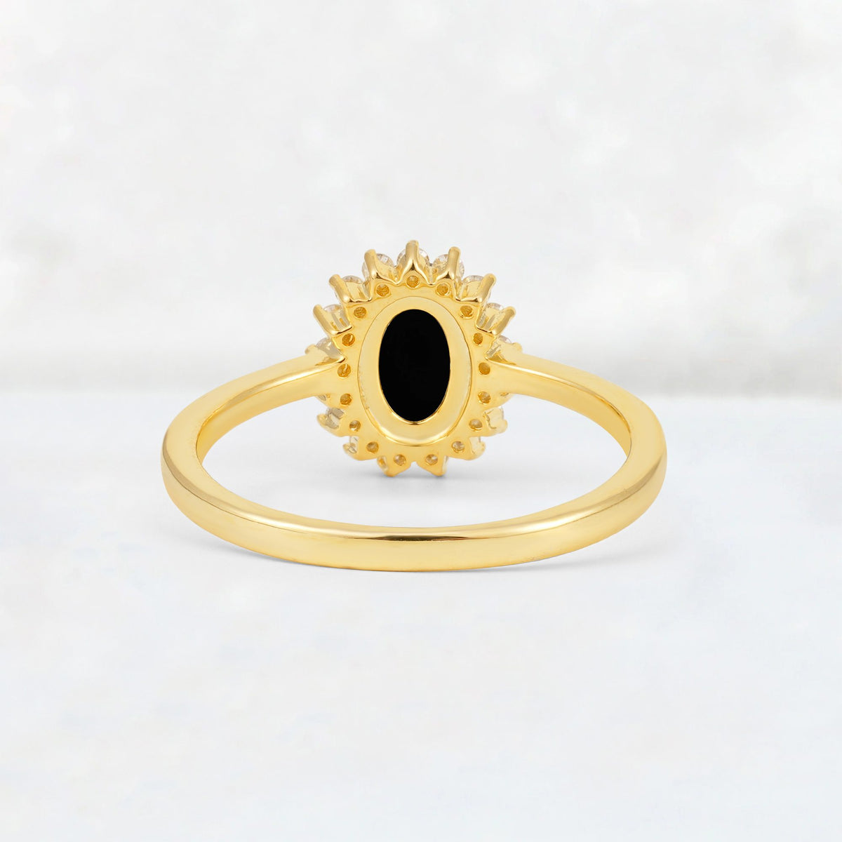 Oval Black Onyx Halo Vintage Engagement Ring - Additional view