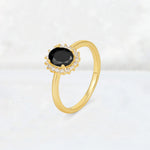 Oval Black Onyx Halo Vintage Engagement Ring - Additional view