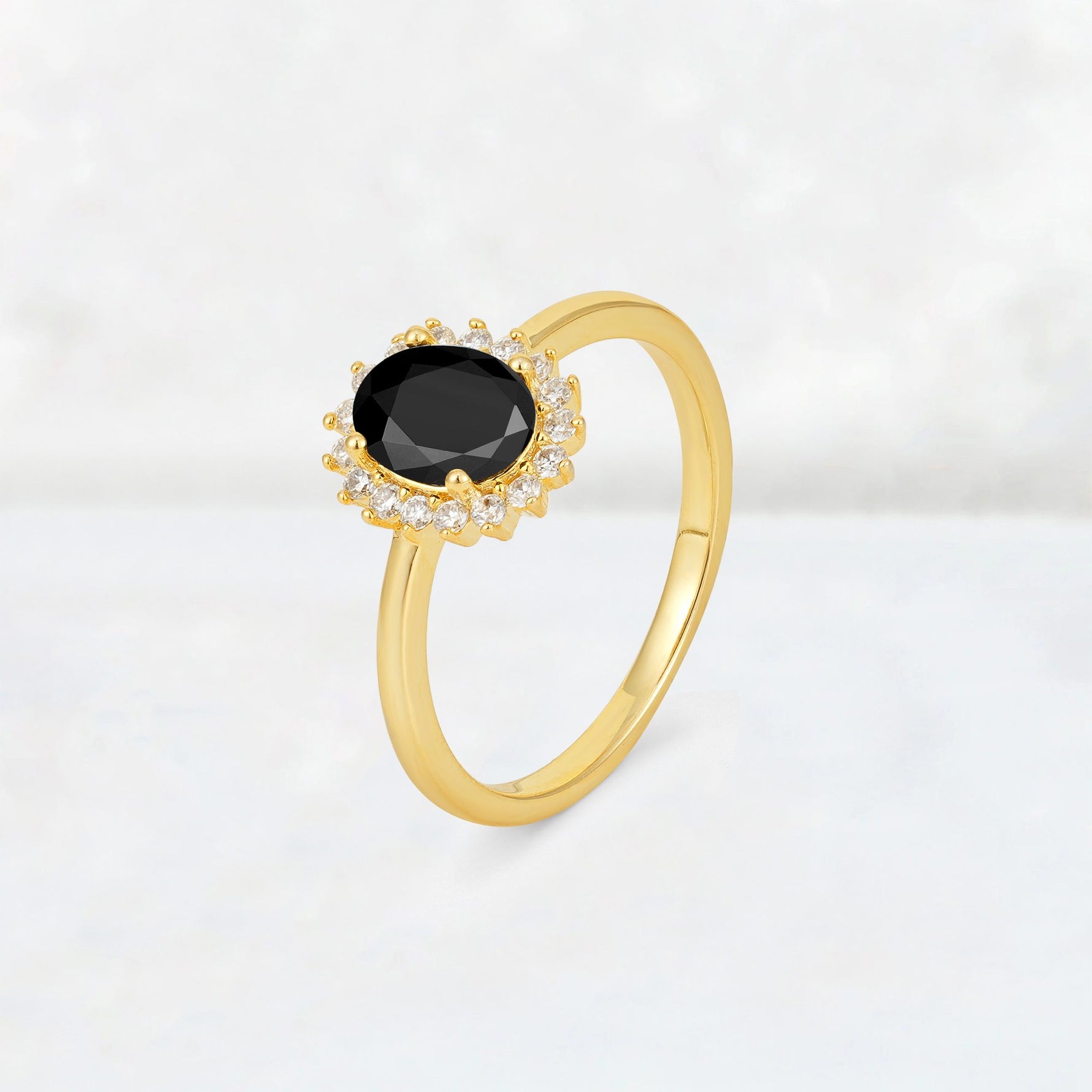 Oval Black Onyx Halo Vintage Engagement Ring - Additional view
