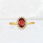 Oval Garnet Halo Vintage Engagement Ring - Additional view