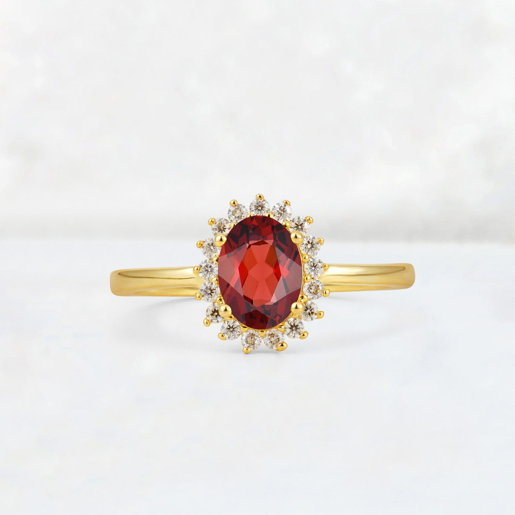 Oval Garnet Halo Vintage Engagement Ring - Additional view