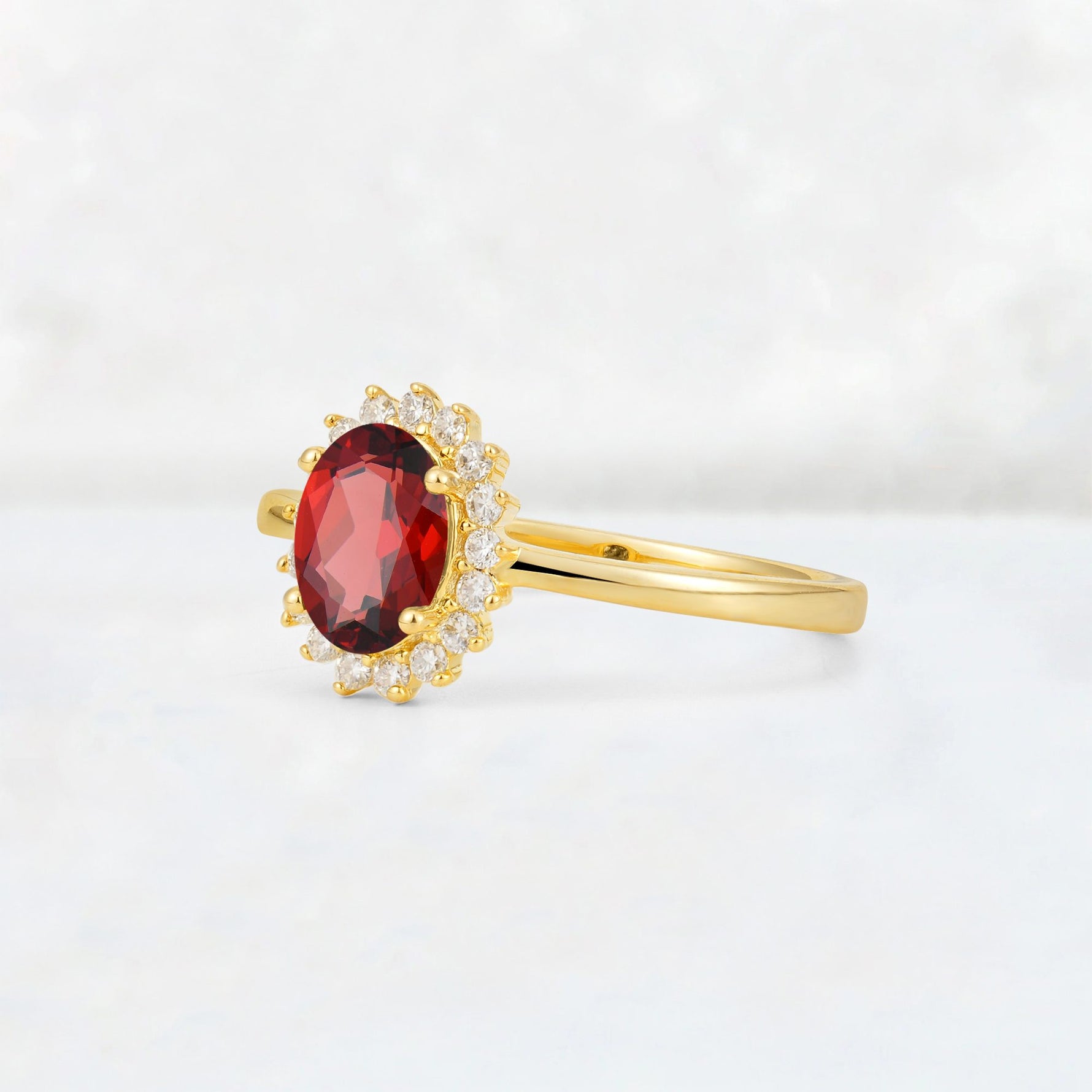 Oval Garnet Halo Vintage Engagement Ring - Additional view