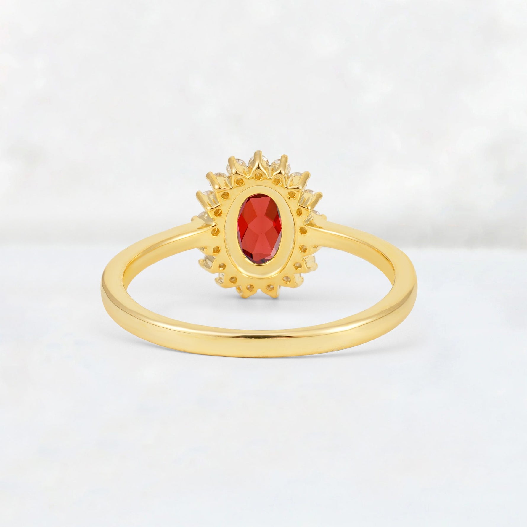 Oval Garnet Halo Vintage Engagement Ring - Additional view
