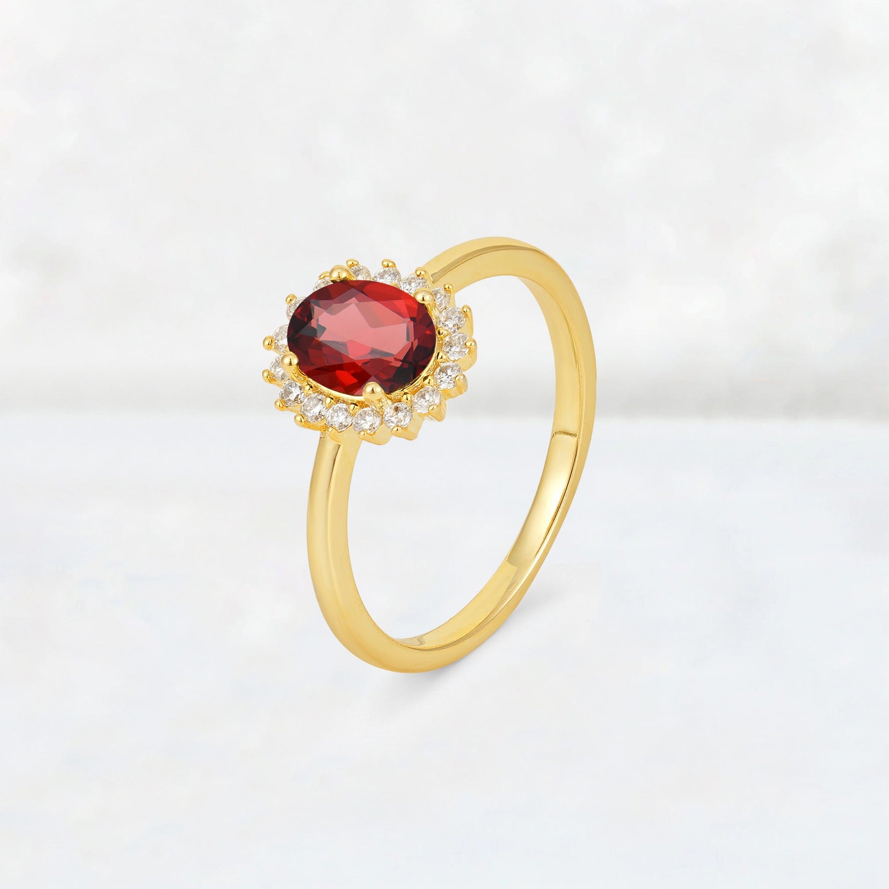 Oval Garnet Halo Vintage Engagement Ring - Additional view