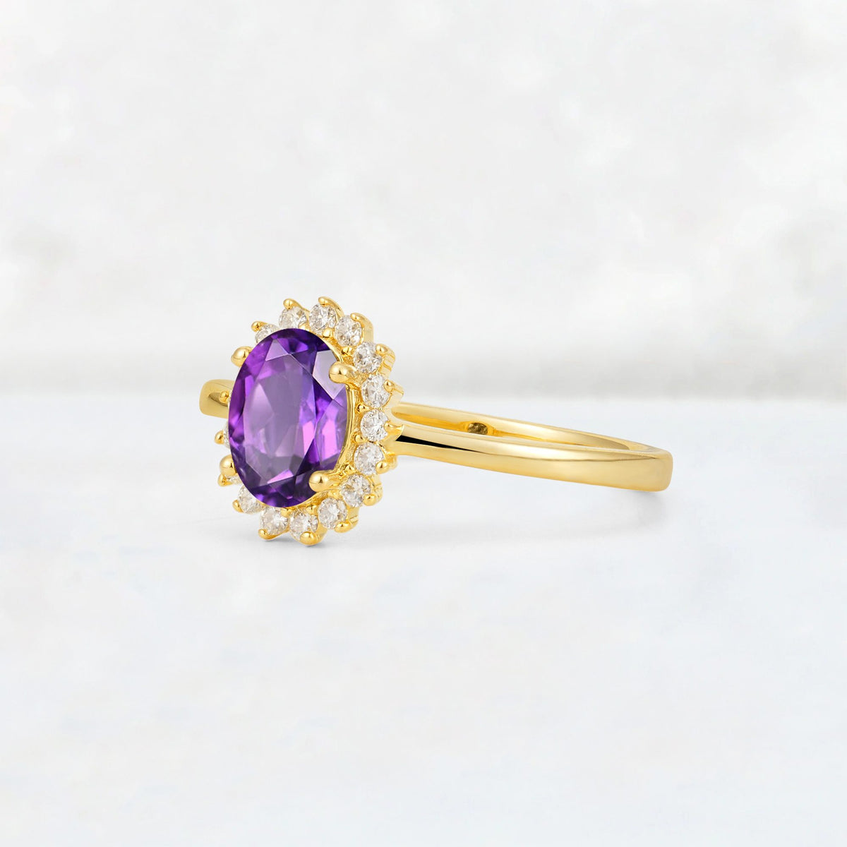 Oval Amethyst Halo Vintage Engagement Ring - Additional view
