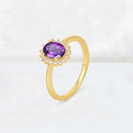 Oval Amethyst Halo Vintage Engagement Ring - Additional view