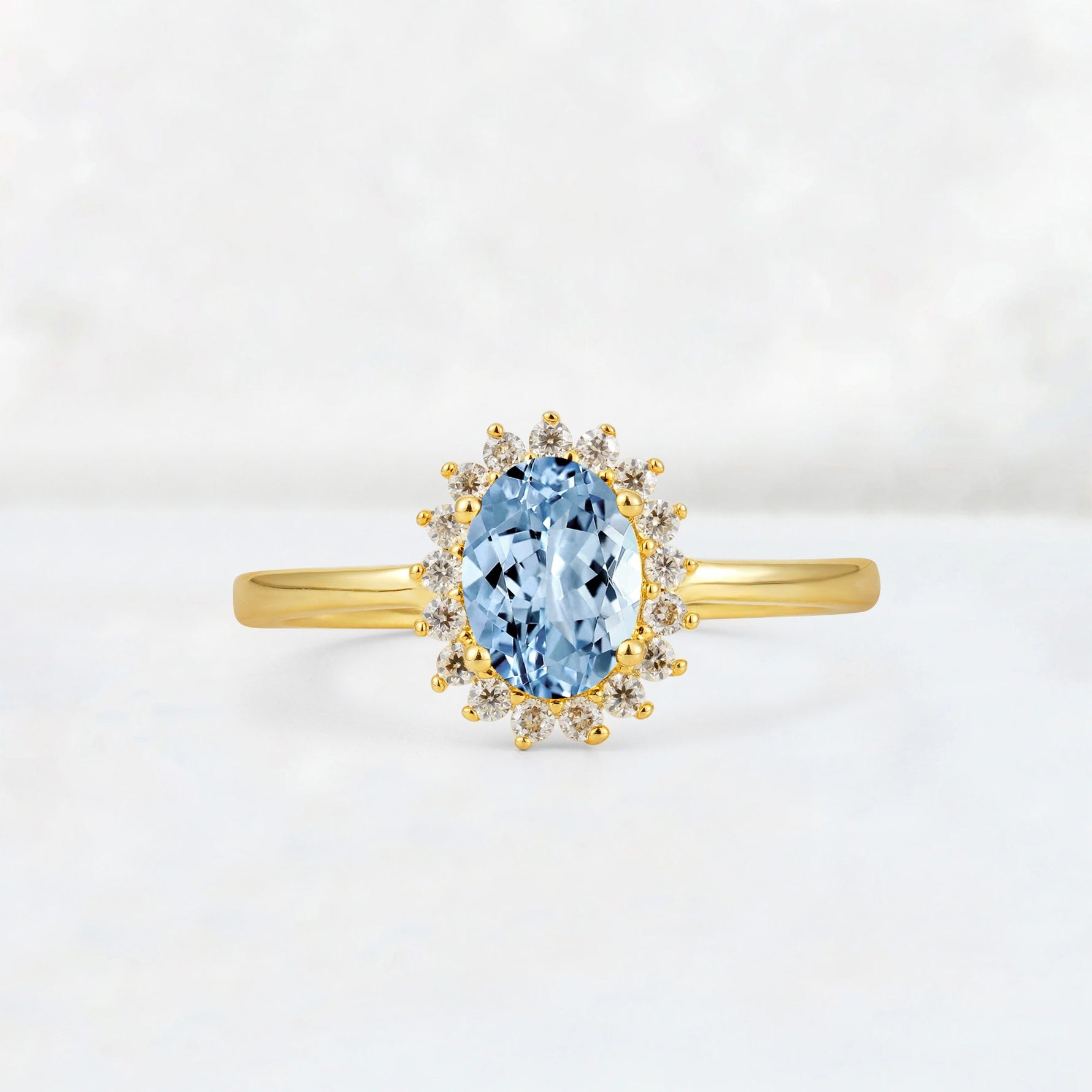 Oval Aquamarine Halo Vintage Engagement Ring - Additional view