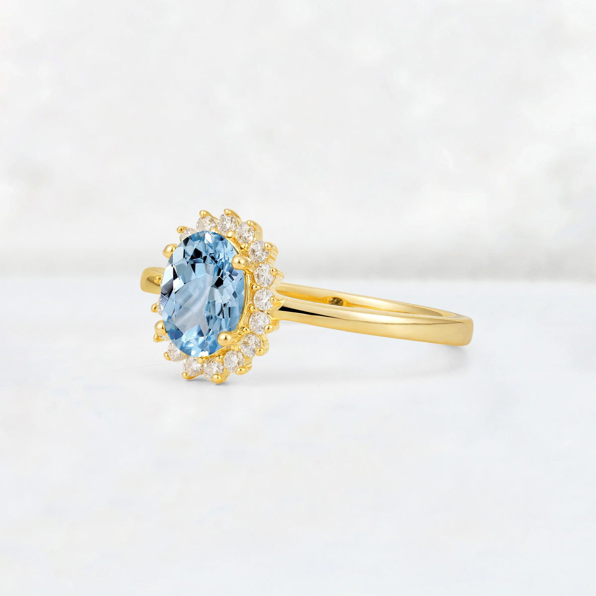 Oval Aquamarine Halo Vintage Engagement Ring - Additional view