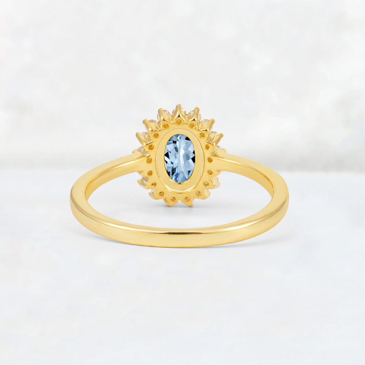 Oval Aquamarine Halo Vintage Engagement Ring - Additional view
