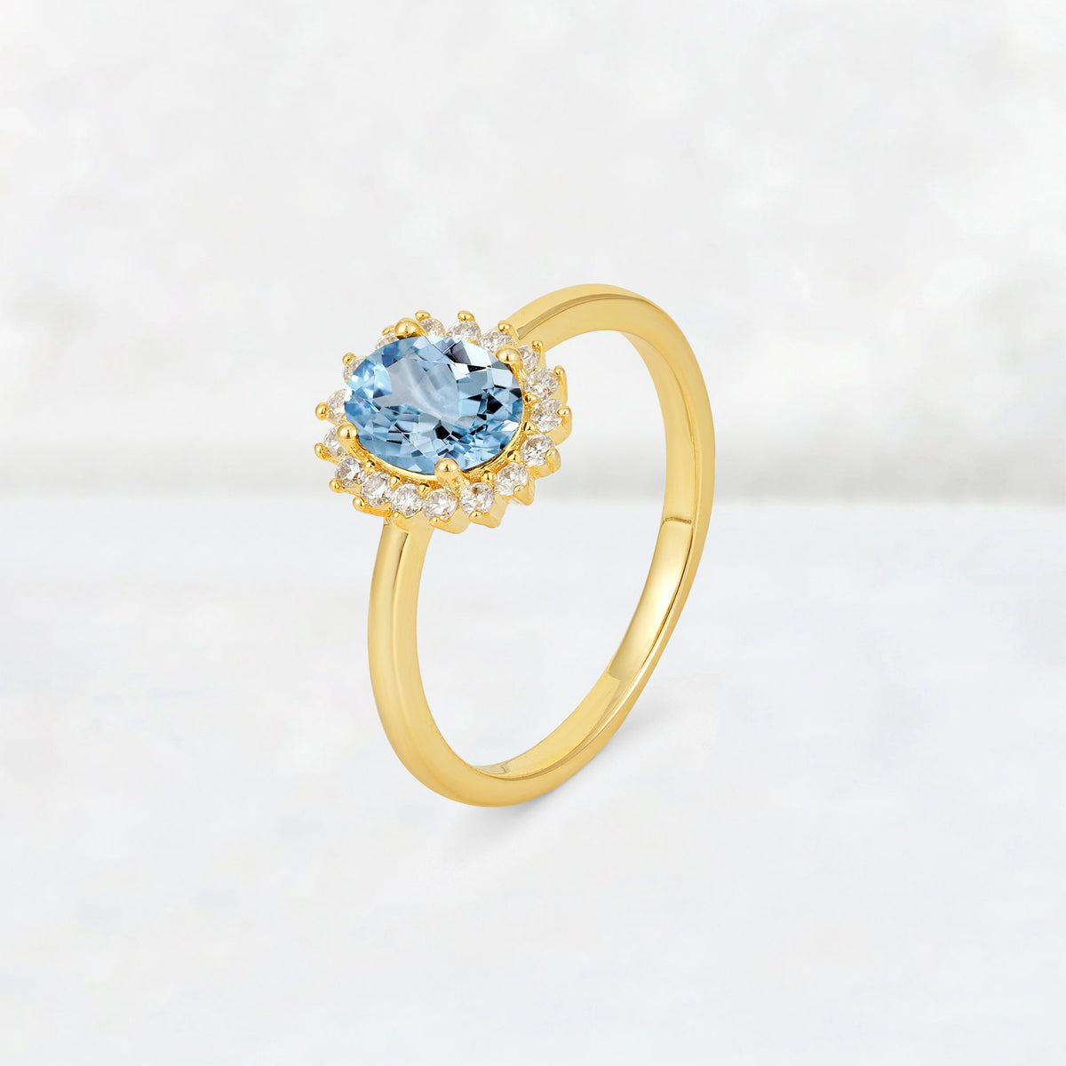 Oval Aquamarine Halo Vintage Engagement Ring - Additional view