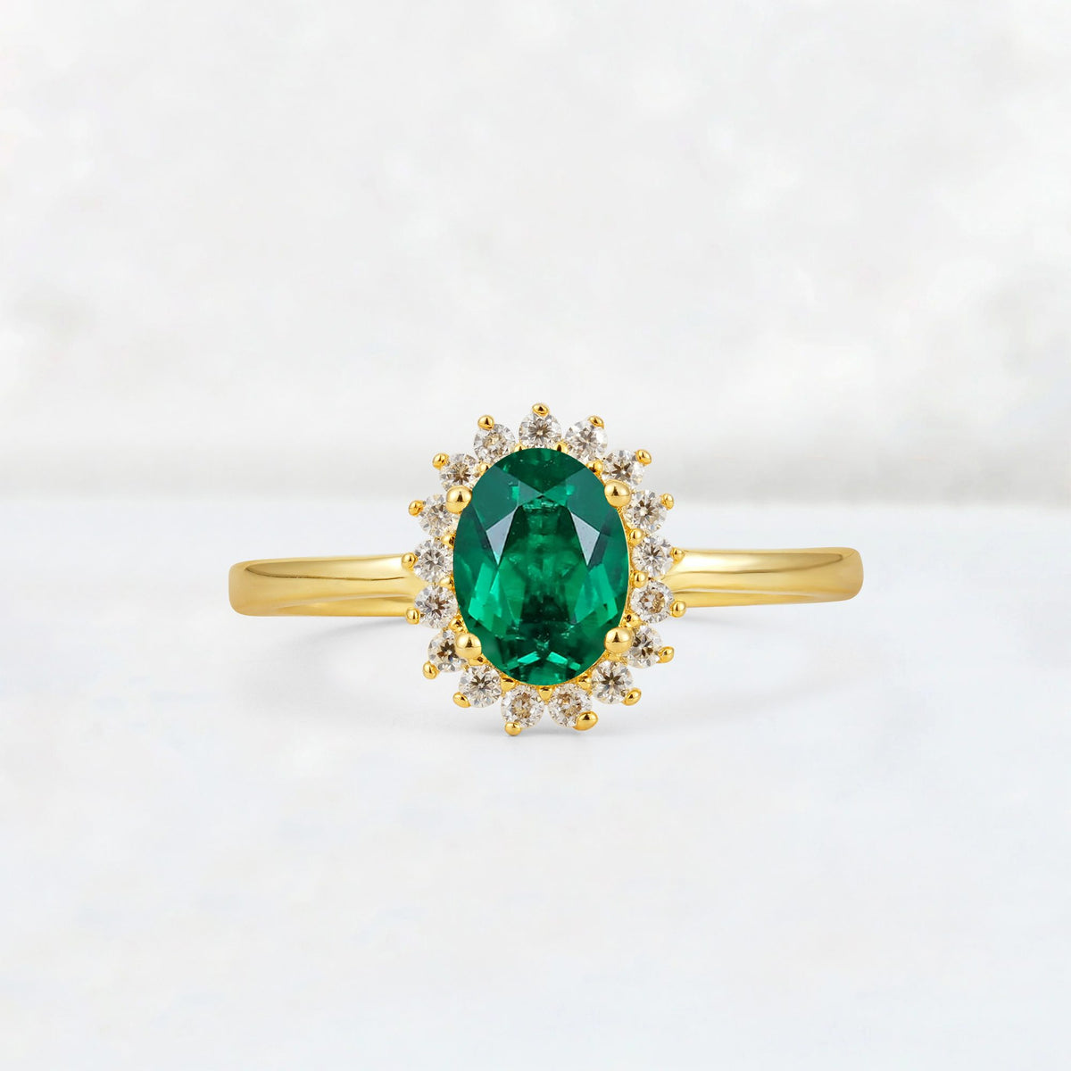 Oval Emerald Halo Vintage Engagement Ring - Additional view