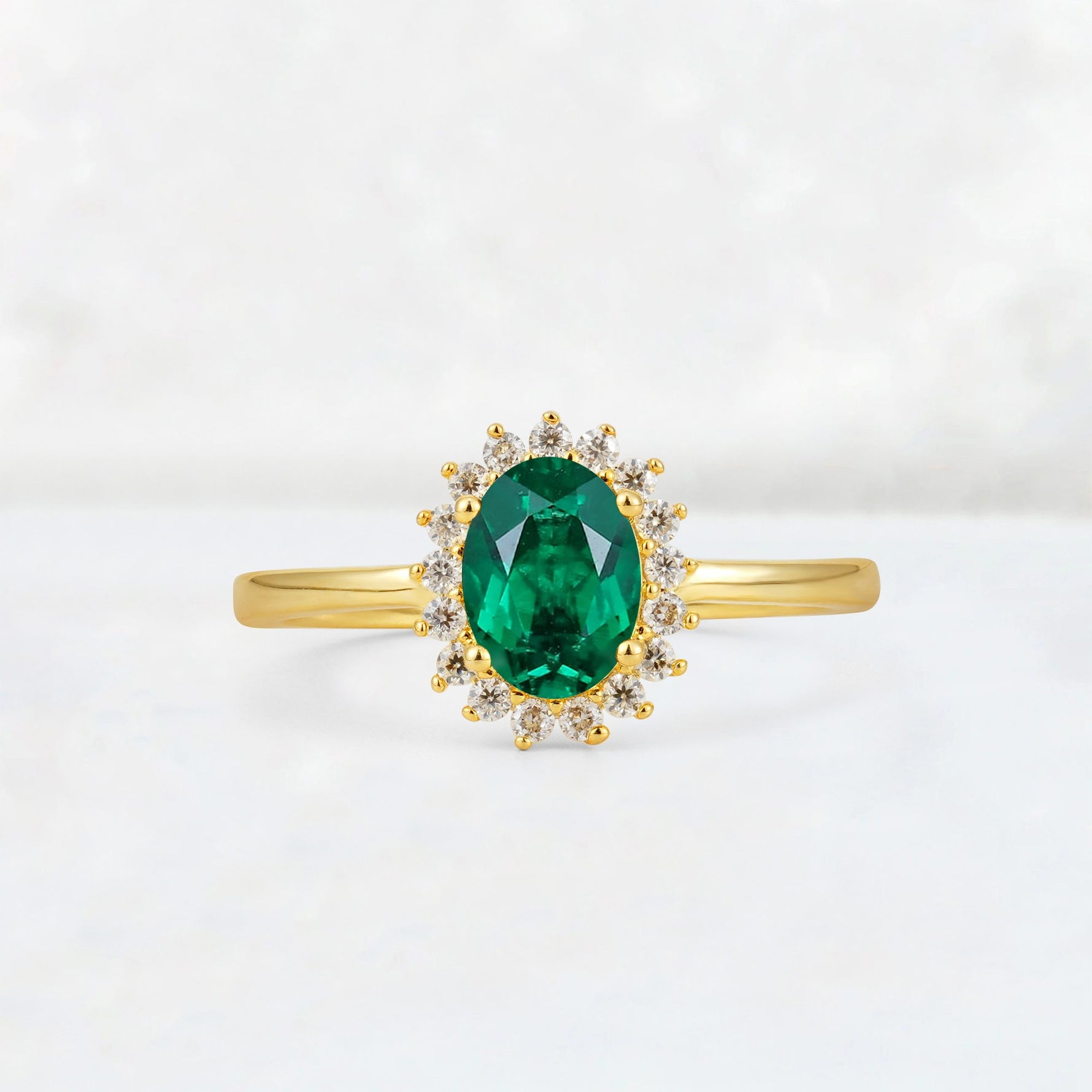 Oval Emerald Halo Vintage Engagement Ring - Additional view