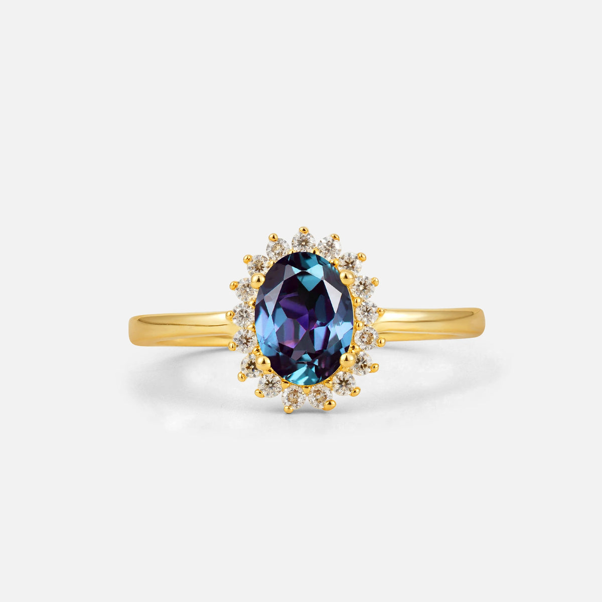 Oval Alexandrite Halo Vintage Engagement Ring