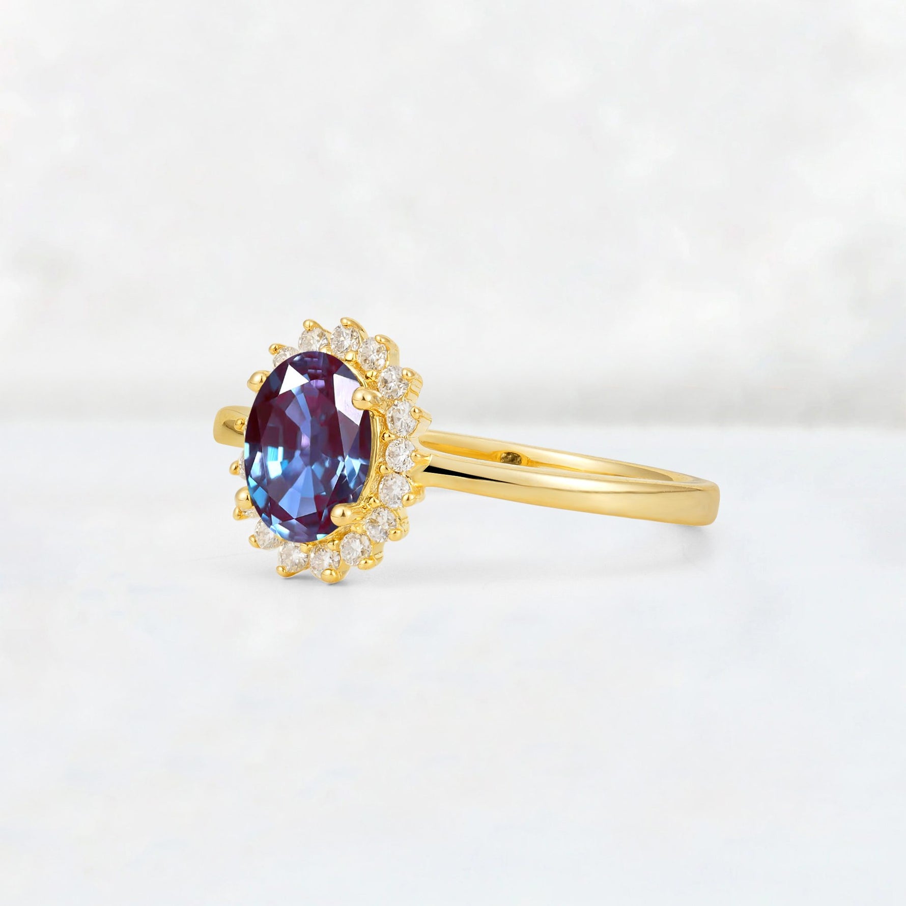 Oval Alexandrite Halo Vintage Engagement Ring - Additional view