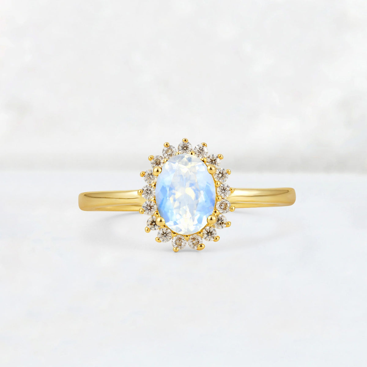 Oval Moonstone Halo Vintage Engagement Ring - Additional view