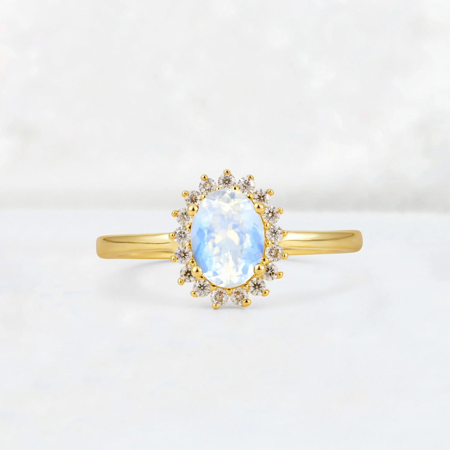Oval Moonstone Halo Vintage Engagement Ring - Additional view