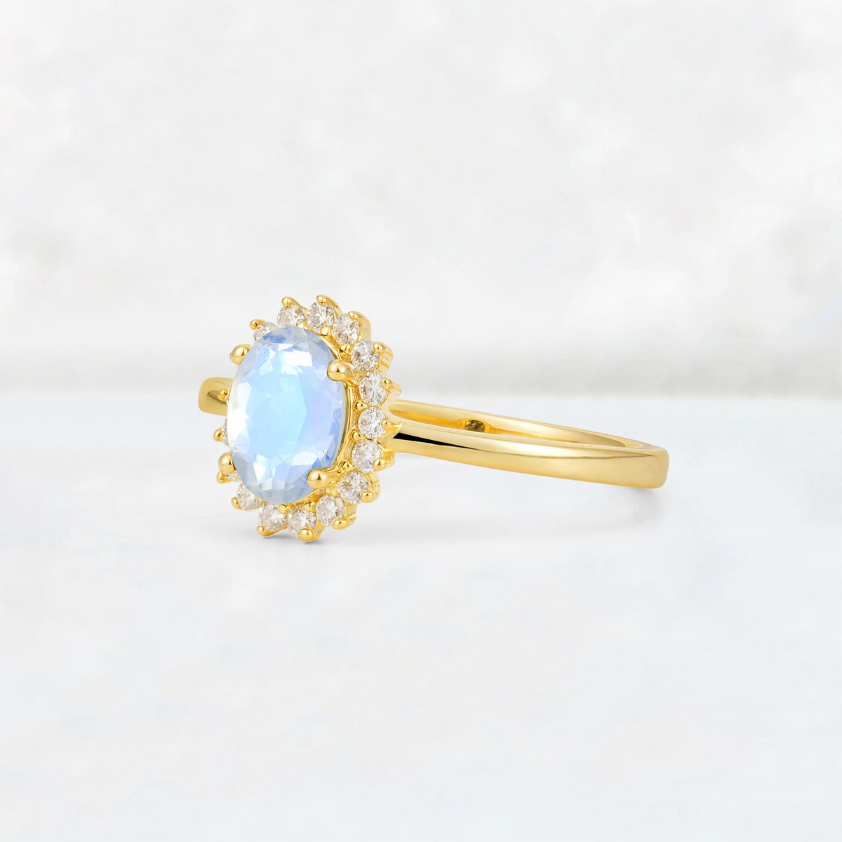 Oval Moonstone Halo Vintage Engagement Ring - Additional view