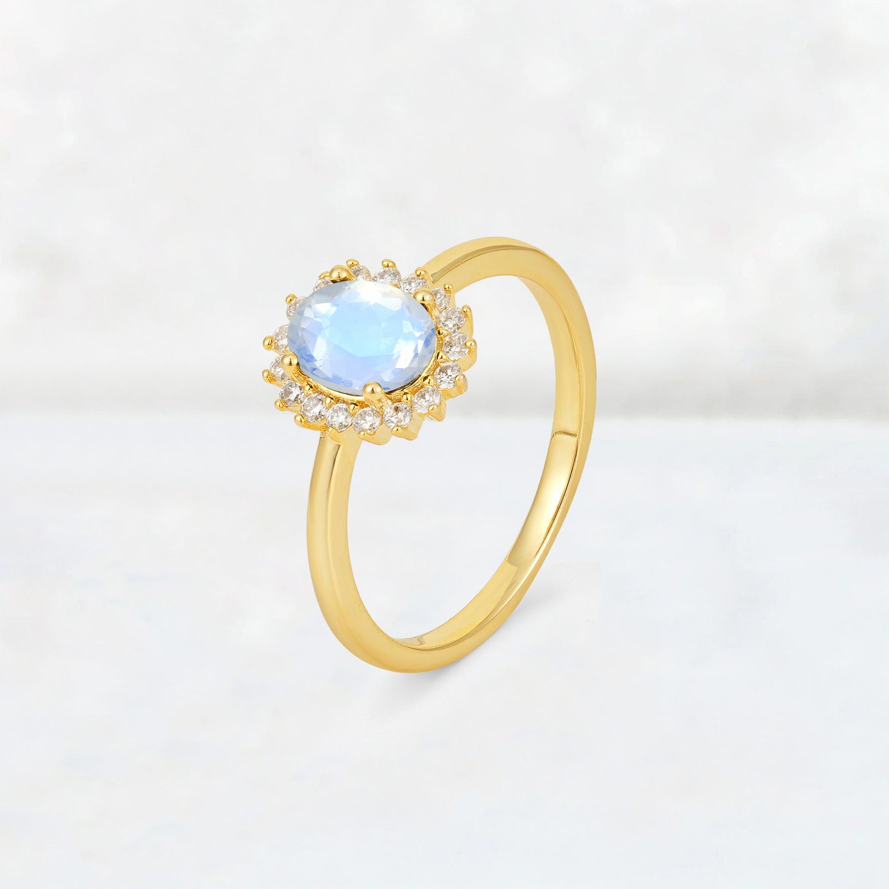 Oval Moonstone Halo Vintage Engagement Ring - Additional view