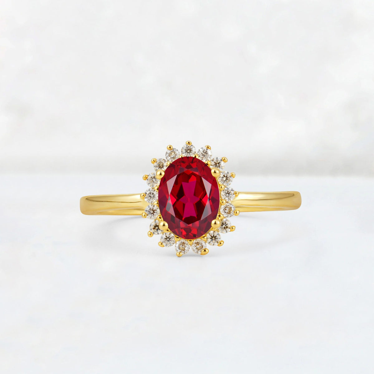 Oval Ruby Halo Vintage Engagement Ring - Additional view
