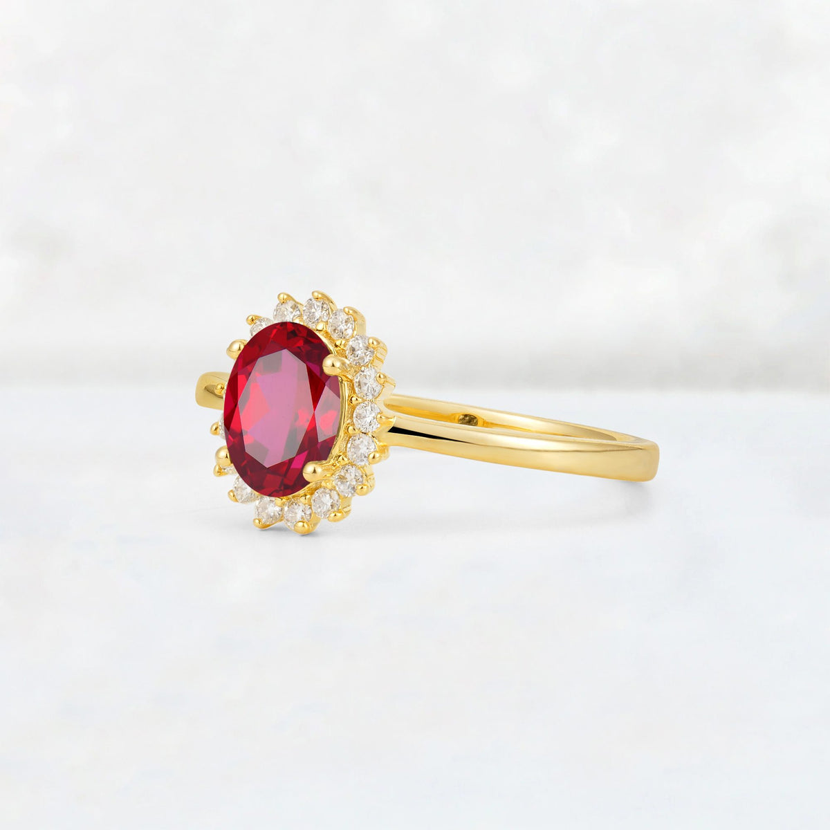 Oval Ruby Halo Vintage Engagement Ring - Additional view