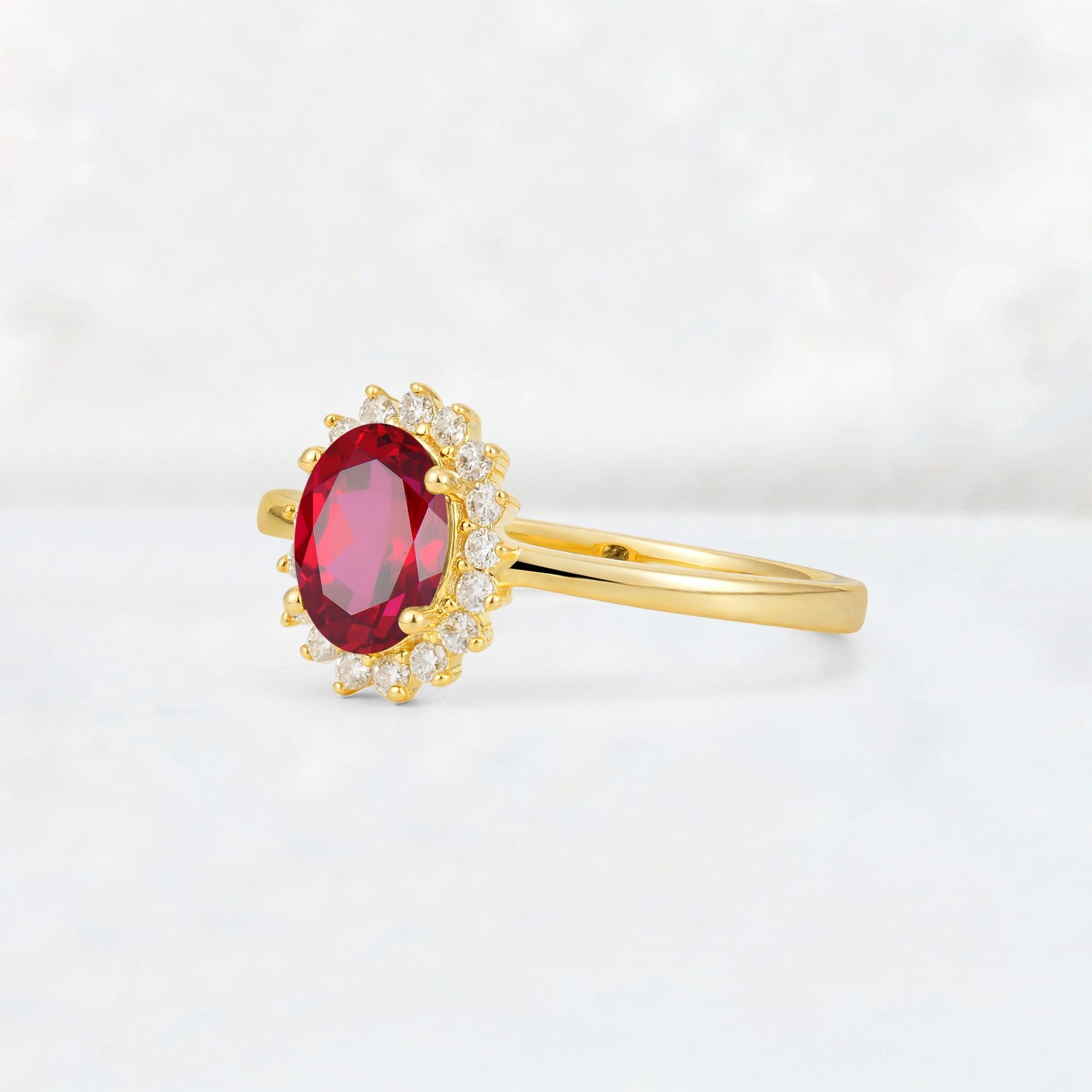 Oval Ruby Halo Vintage Engagement Ring - Additional view