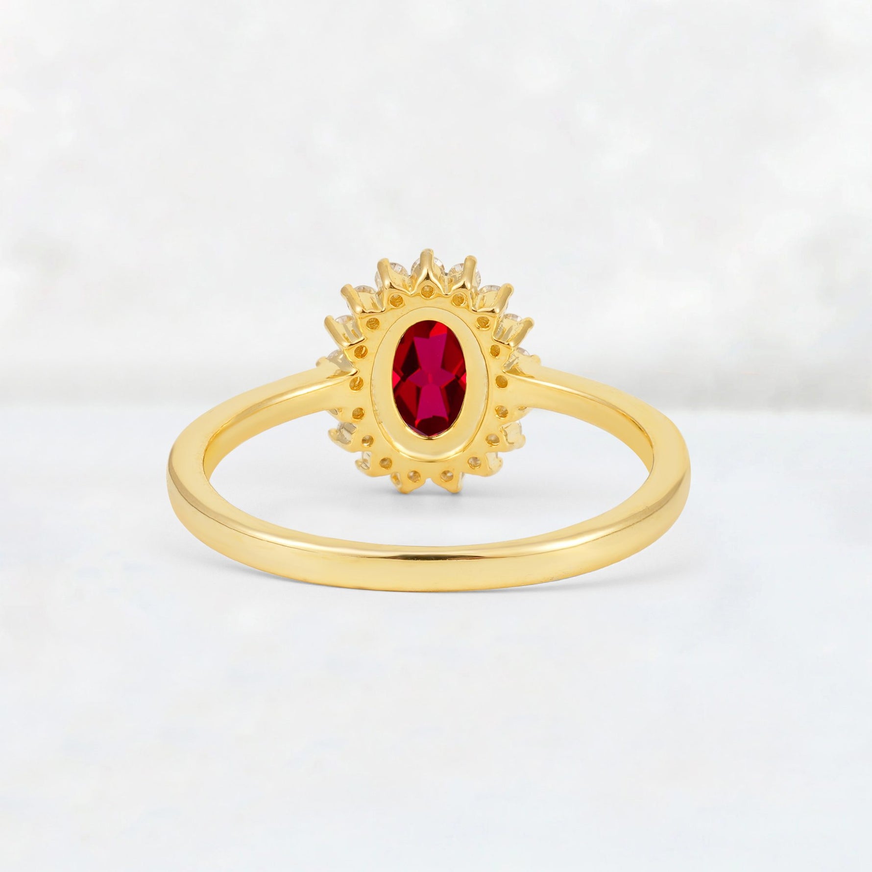 Oval Ruby Halo Vintage Engagement Ring - Additional view