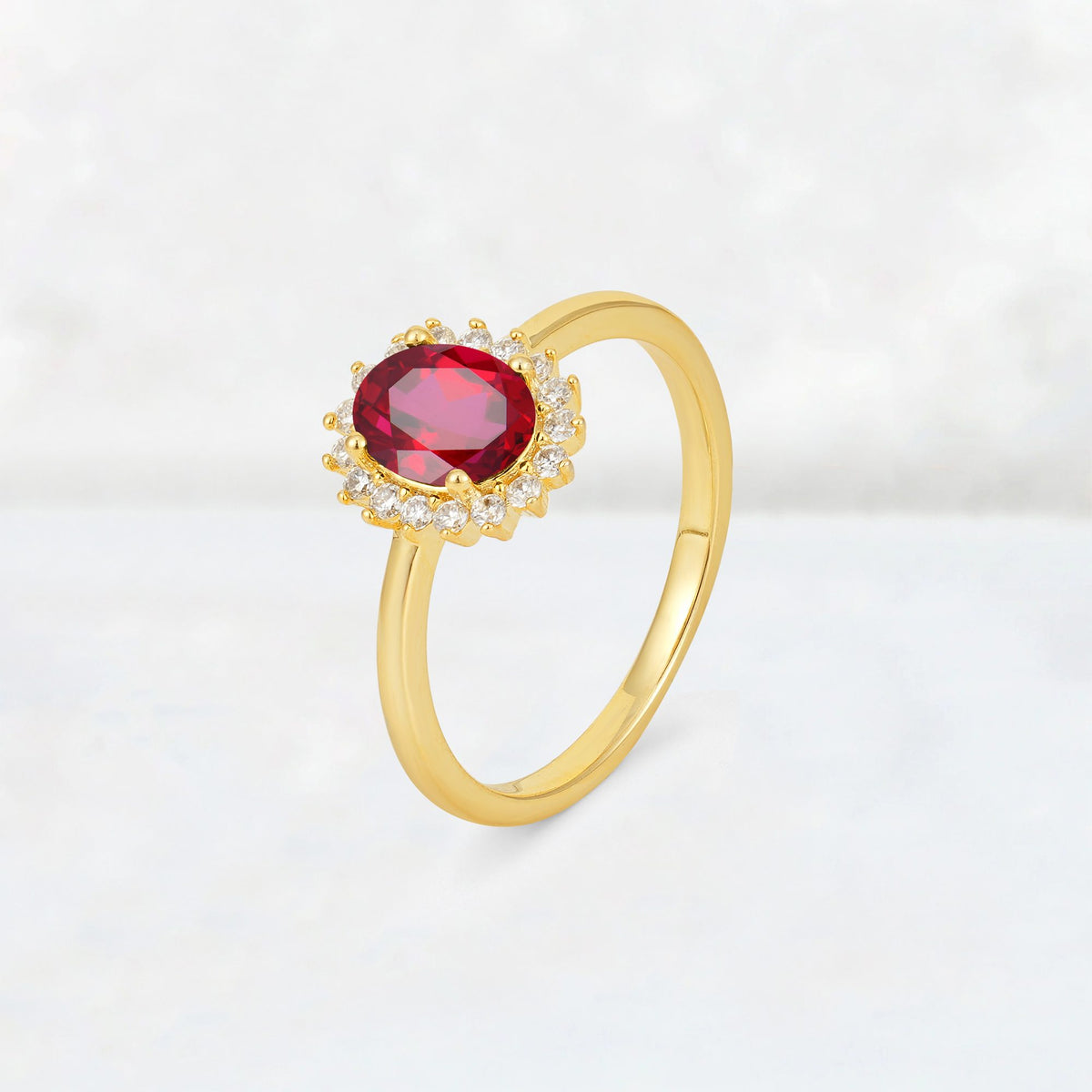 Oval Ruby Halo Vintage Engagement Ring - Additional view