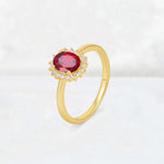 Oval Ruby Halo Vintage Engagement Ring - Additional view