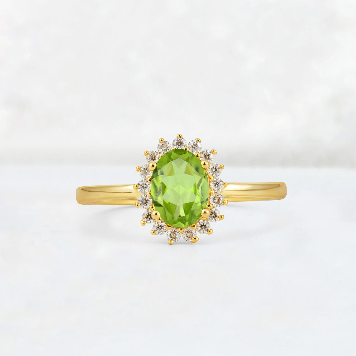Oval Peridot Halo Vintage Engagement Ring - Additional view