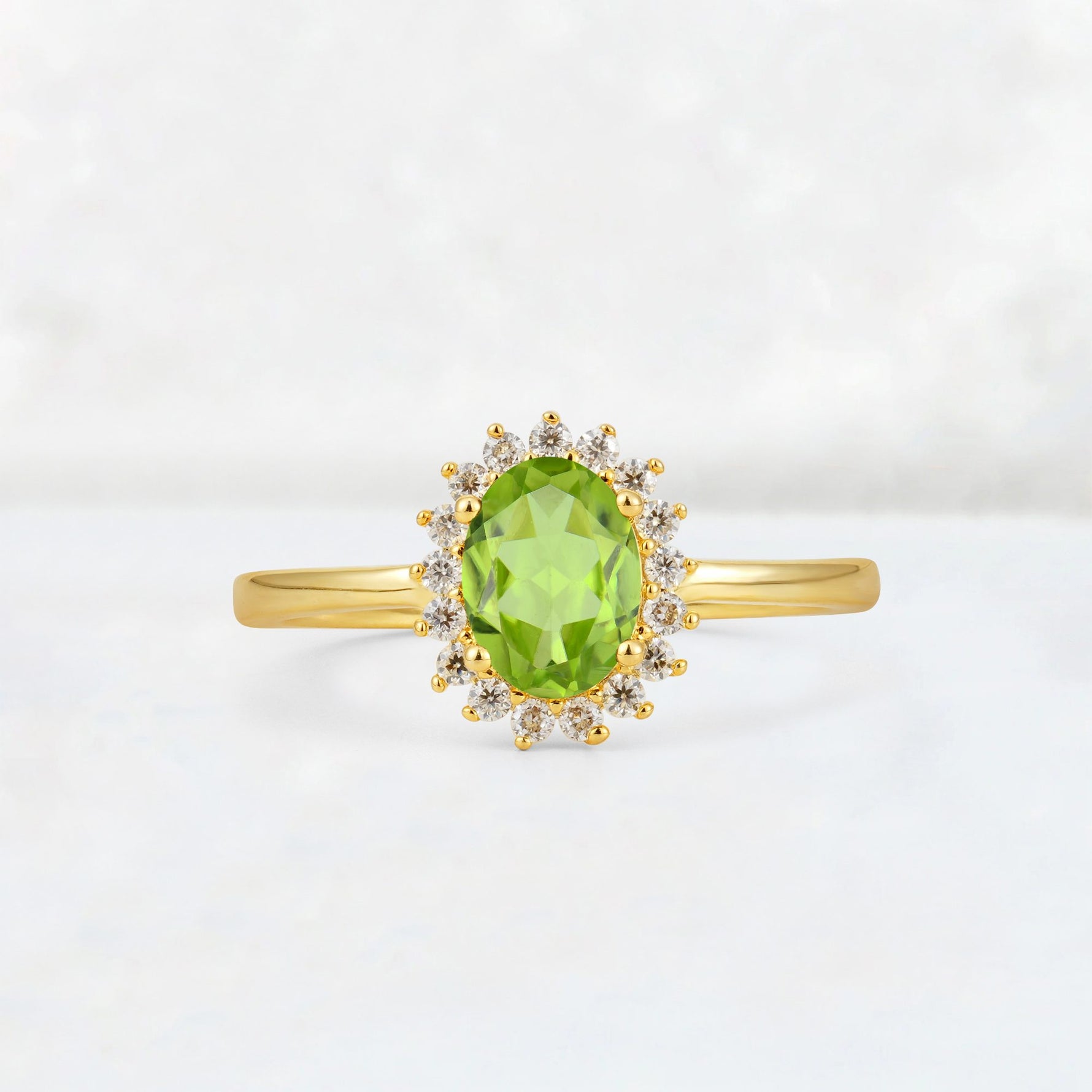 Oval Peridot Halo Vintage Engagement Ring - Additional view