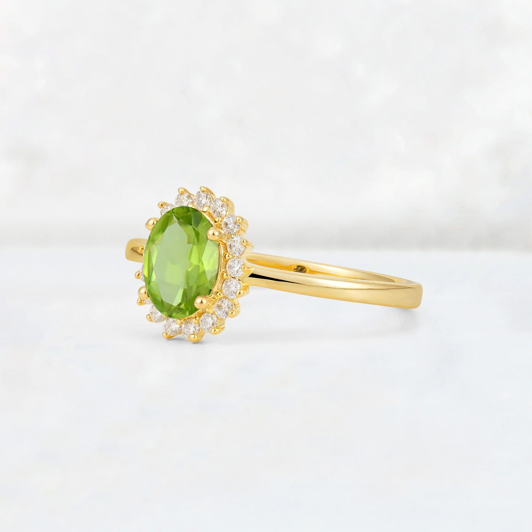 Oval Peridot Halo Vintage Engagement Ring - Additional view