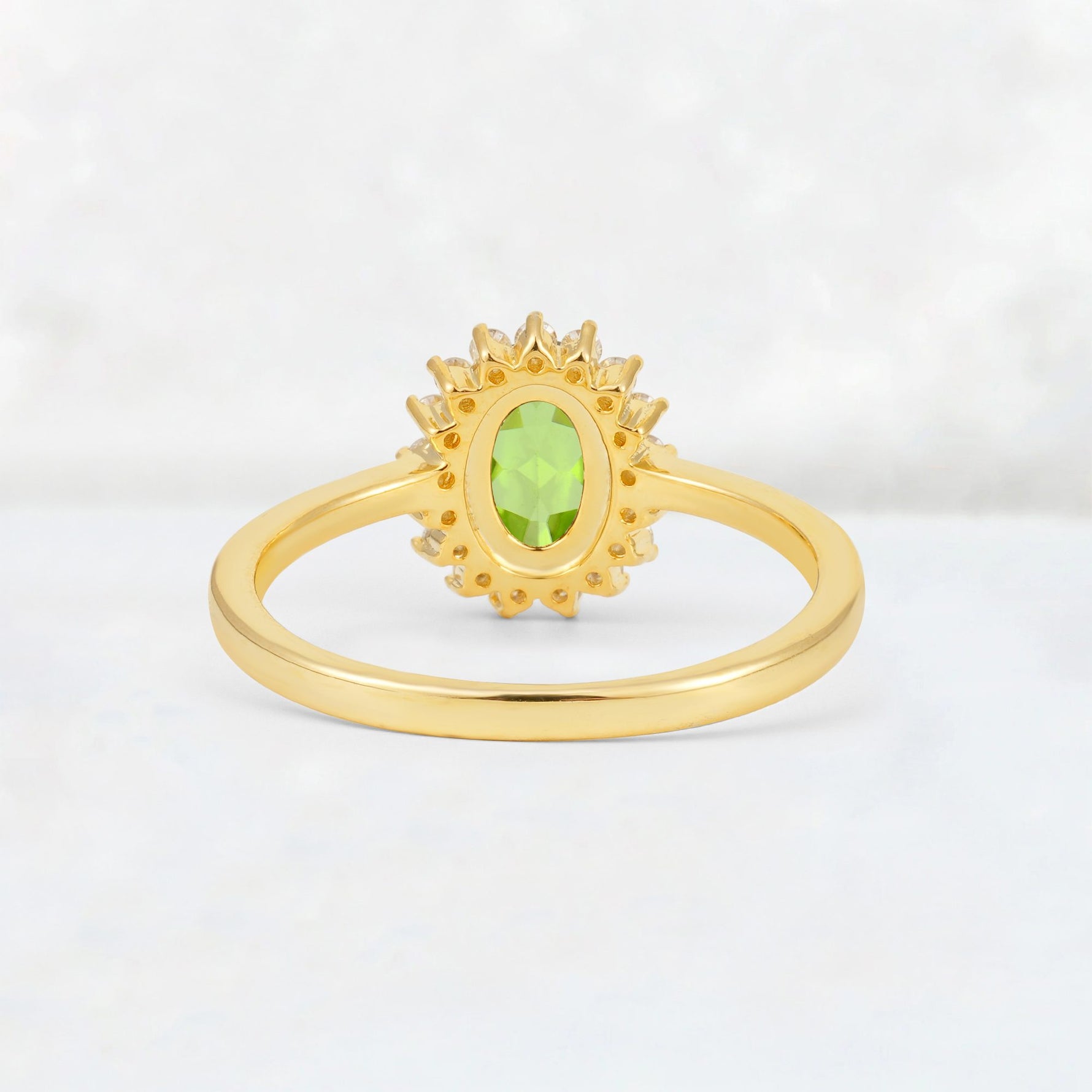 Oval Peridot Halo Vintage Engagement Ring - Additional view
