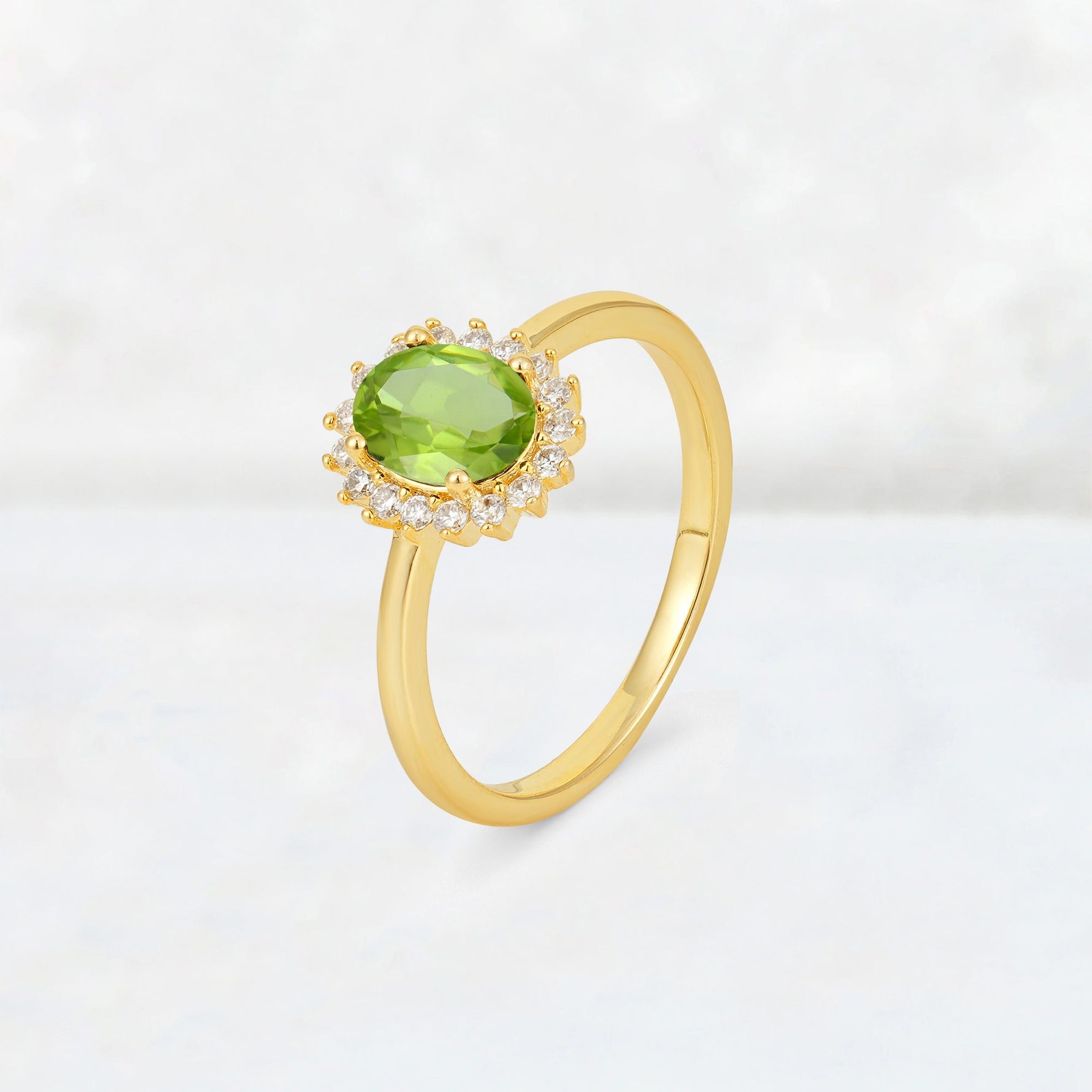 Oval Peridot Halo Vintage Engagement Ring - Additional view