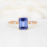 Minimalist Emerald Cut Side Stone Accent Sapphire Engagement Ring - Additional view